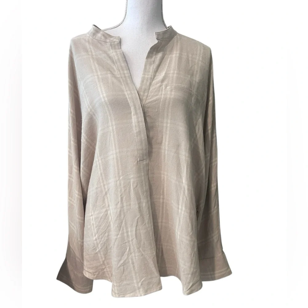 🆕 NWT Vince Shadow Plaid Long Sleeve Wool Blend Blouse Size XXL (MSRP $325)